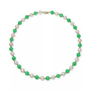 Dyed Green Jade & Freshwater Pearl (7-1/2mm) 18" Collar Necklace in 14k Gold